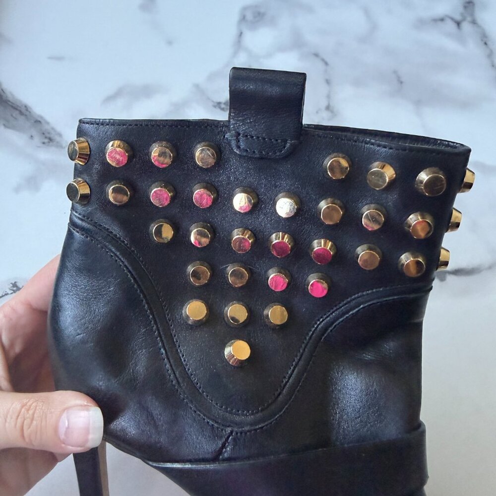 Michael Kors Bryn Black Leather Studded Stiletto Booties Size 7.5 - Picture 7 of 10